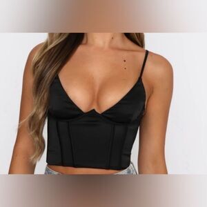 White Fox Corset Elegant Black Acacia Bustier Satin Size XS